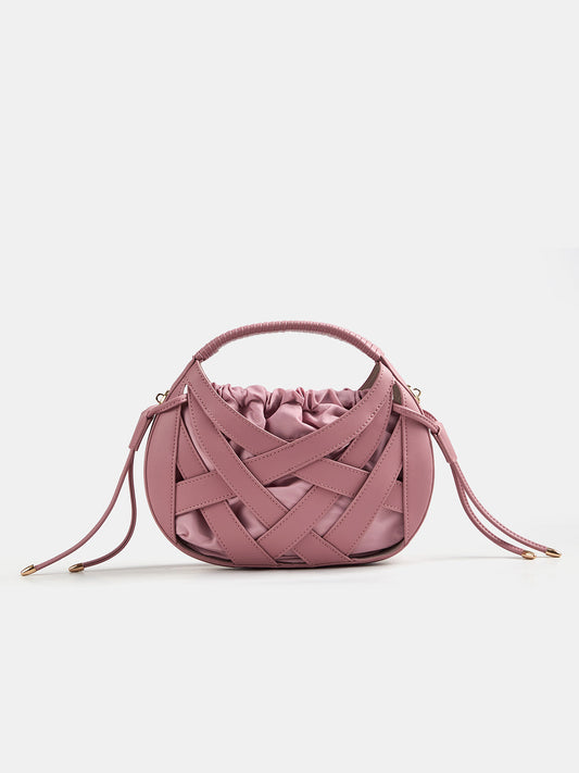 Crisscross Woven Oval Top Handle Handbag Stylish Elegant Accessory for Women