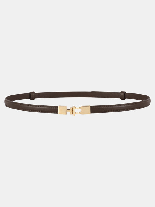 Slim Leather Metal Buckle Belt with Adjustable Sizing