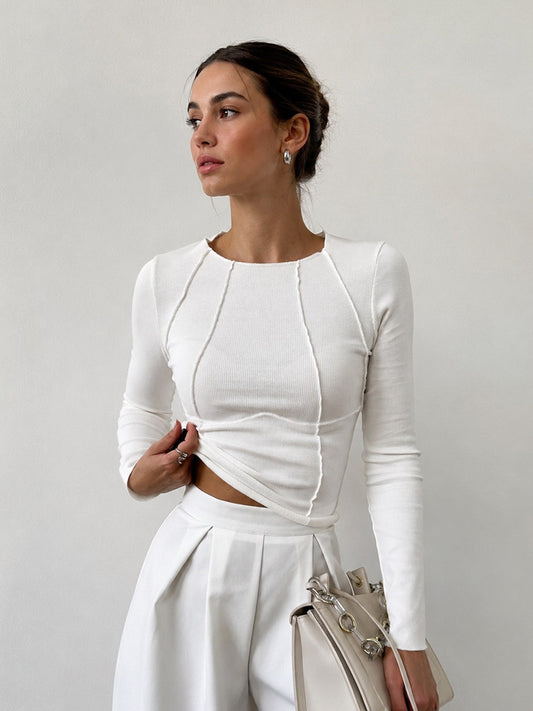 Basic Piping Long Sleeve Top for Women Casual Wear