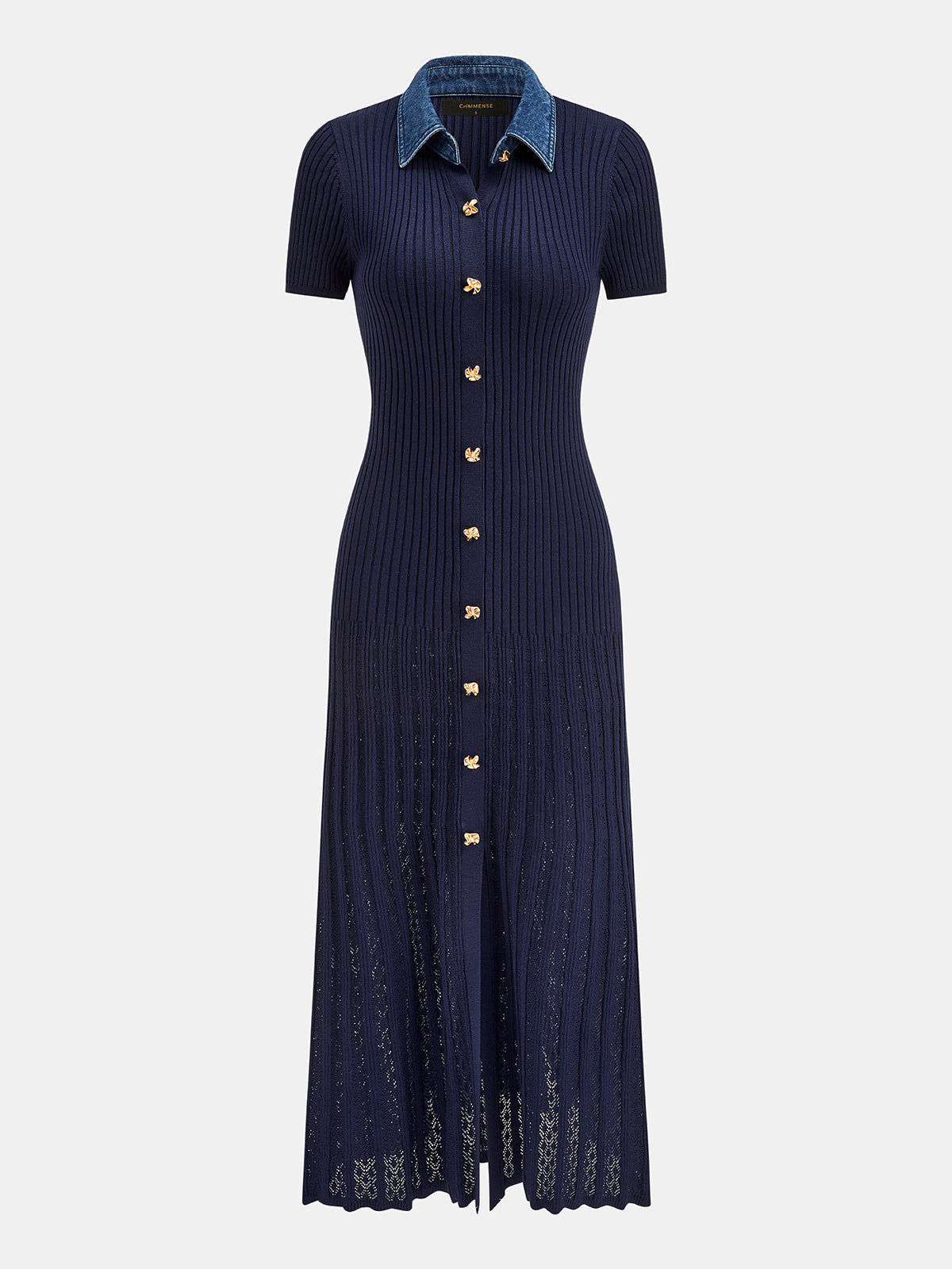 Denim Collar Ribbed Knit Maxi Dress for Women Comfort Fit