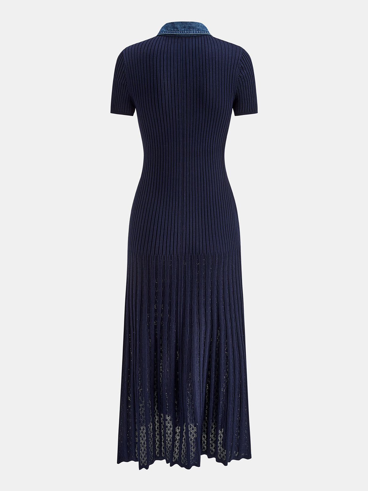 Denim Collar Ribbed Knit Maxi Dress for Women Comfort Fit
