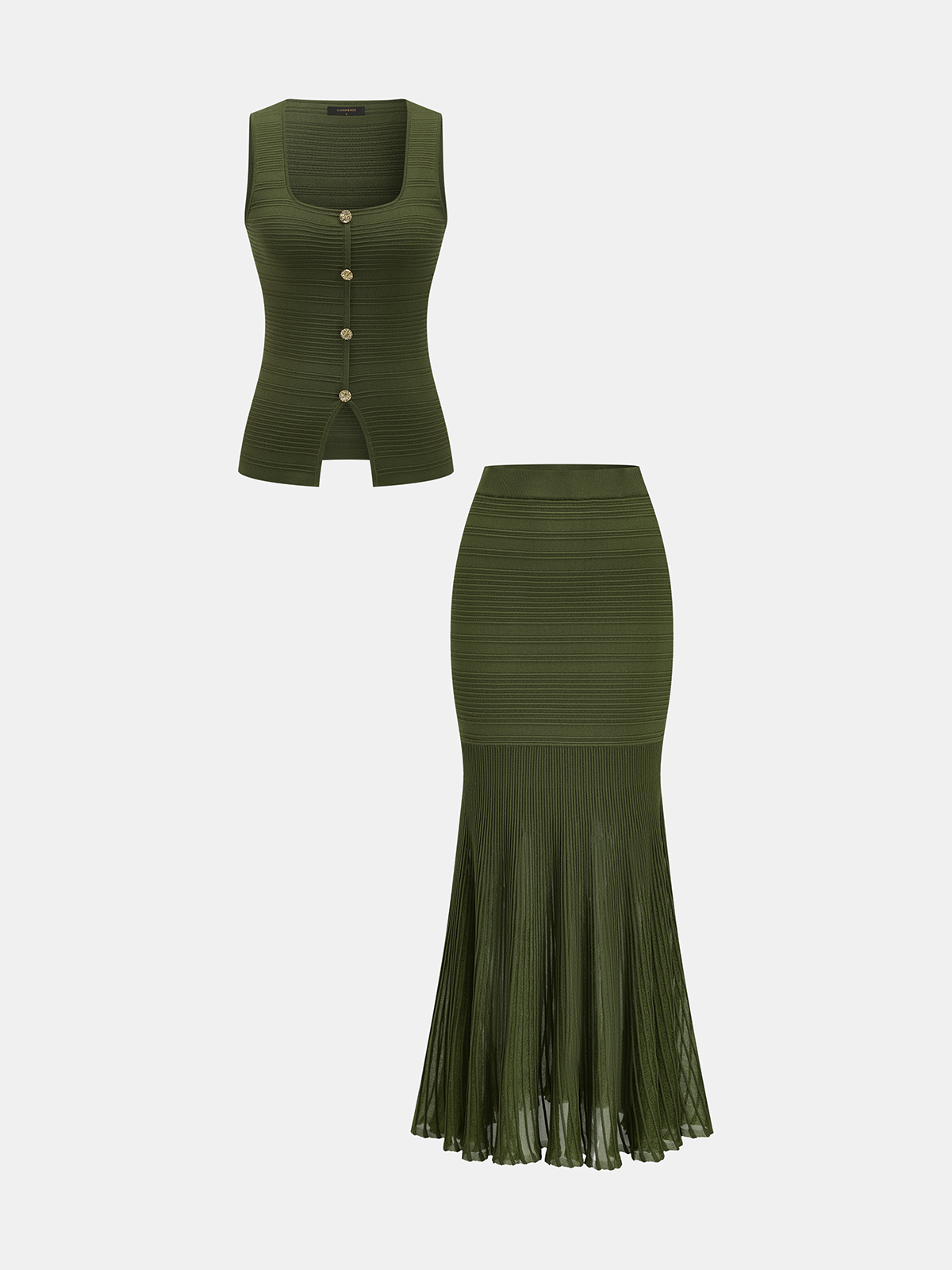 Textured Knit Top & Sheer Mermaid Skirt Set for Elegant Evenings