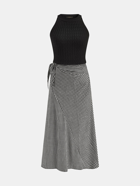 Cable Knit Top & Gingham Wrap Skirt Set for Women Cozy Fall Fashion