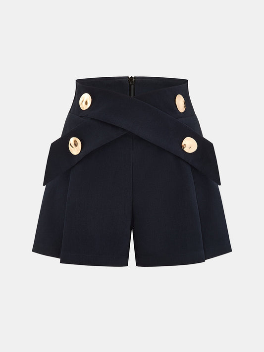Button Detail High-Waisted Tailored Shorts for Elegant Summer Wear