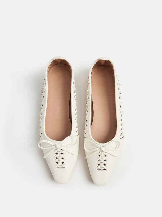 Bow Woven Pointed Toe Flat Shoes for Women, Comfortable Stylish Design