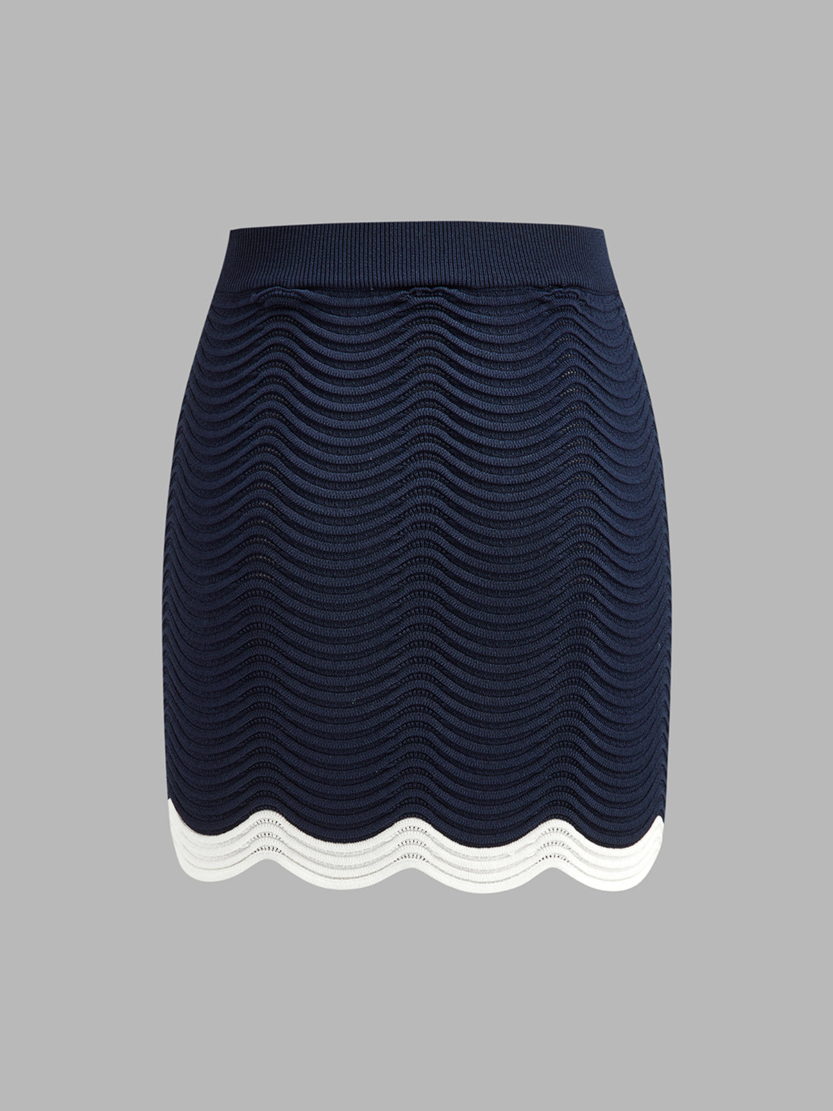 Contrast Trim Wavy Knit Stylish Two Piece Skirt Set Perfect for Summer
