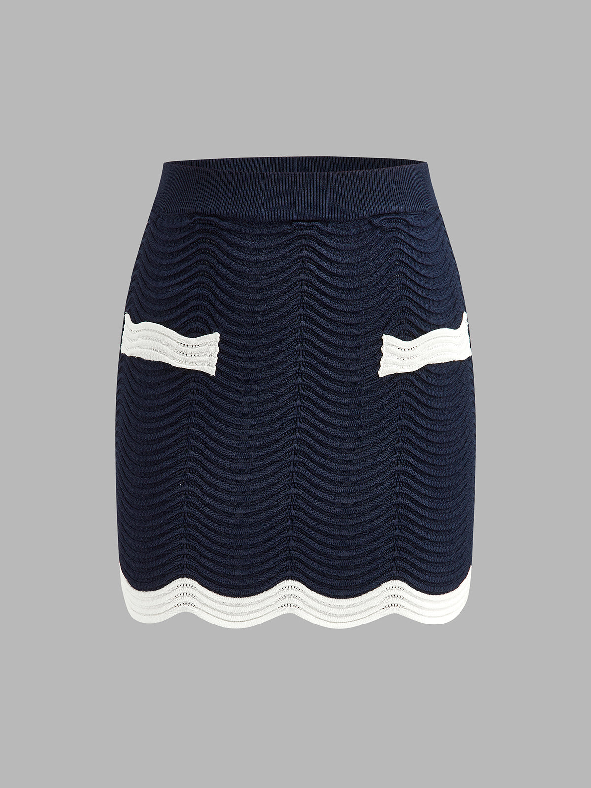 Contrast Trim Wavy Knit Two Piece Skirt Set Chic Women's Fashion Outfit