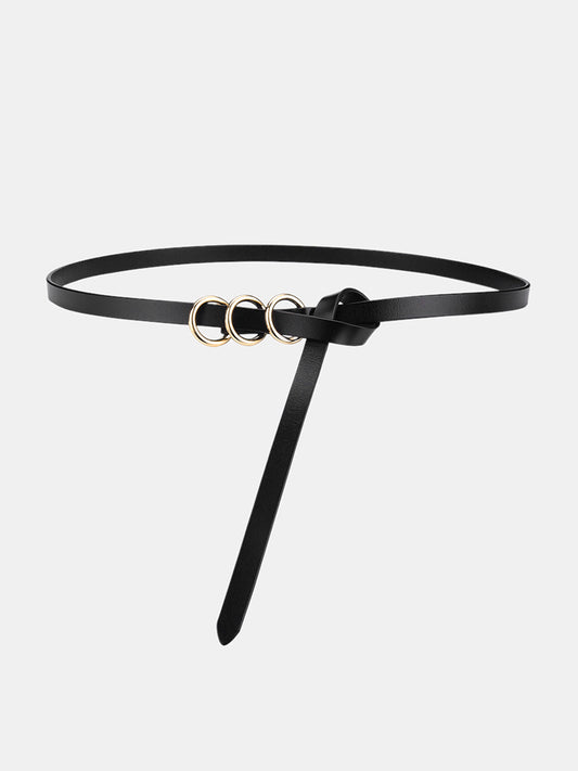 Triple Metal Ring Leather Belt with Adjustable Buckle Closure