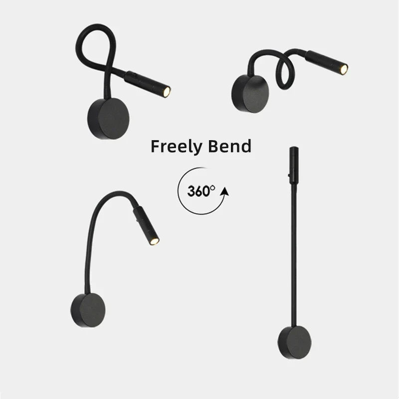 Koadclo | Modern Flexible LED Reading Wall Lamp with Switch - 1W/3W