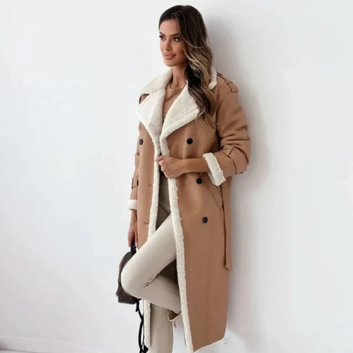 Lunie | Women’s Long Coat with Fur & Leather Accents