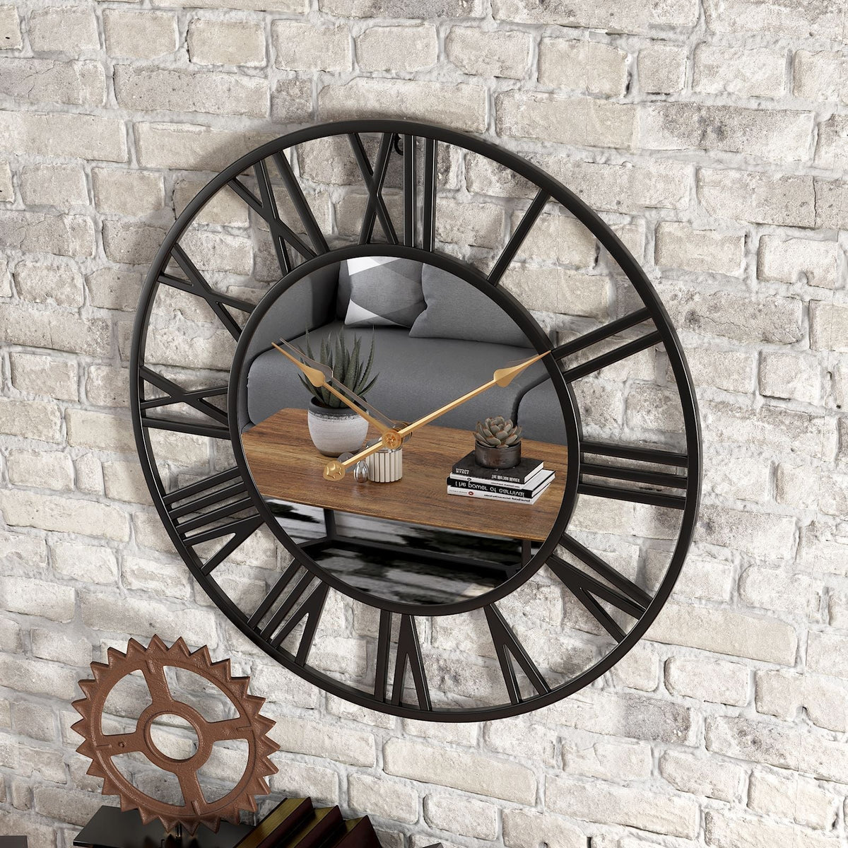 Koadclo | Metal Vintage Large Size Wall Clock with Mirror - 39cm