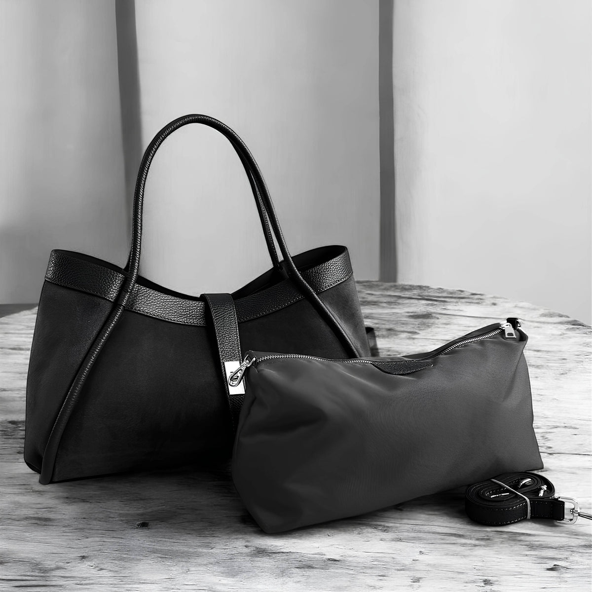 Koadclo|Genuine Suede and Togo Leather Bag, Made in Italy with Strap